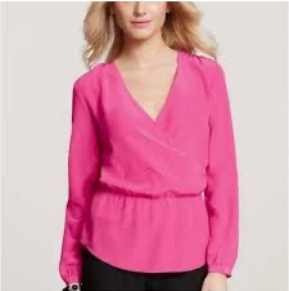 Ann Taylor Blouse Pink Silk V Neck Wrap Peplum Women M Office Career Party
